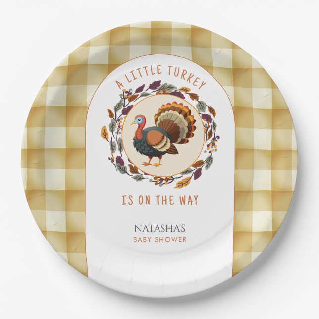 A Little Turkey Thanksgiving Baby Shower Paper Plate (Front)