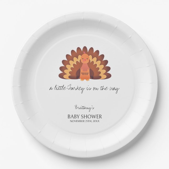 A Little Turkey Thanksgiving Baby Shower Paper Plate (Front)