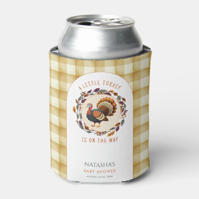 A Little Turkey Thanksgiving Fall Baby Shower Can Cooler (Can Front)