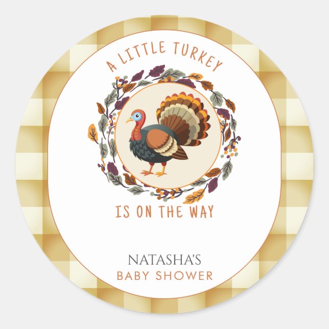 A Little Turkey Thanksgiving Fall Baby Shower Classic Round Sticker (Front)