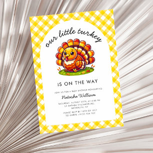 A Little Turkey Thanksgiving Yellow Plaid  Invitation
