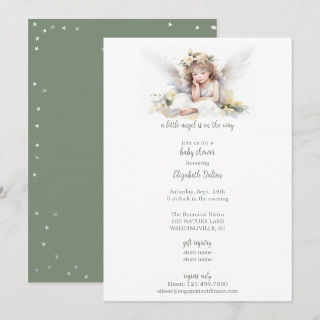 A Little Watercolor Angel Baby Shower Invitation (Front/Back)