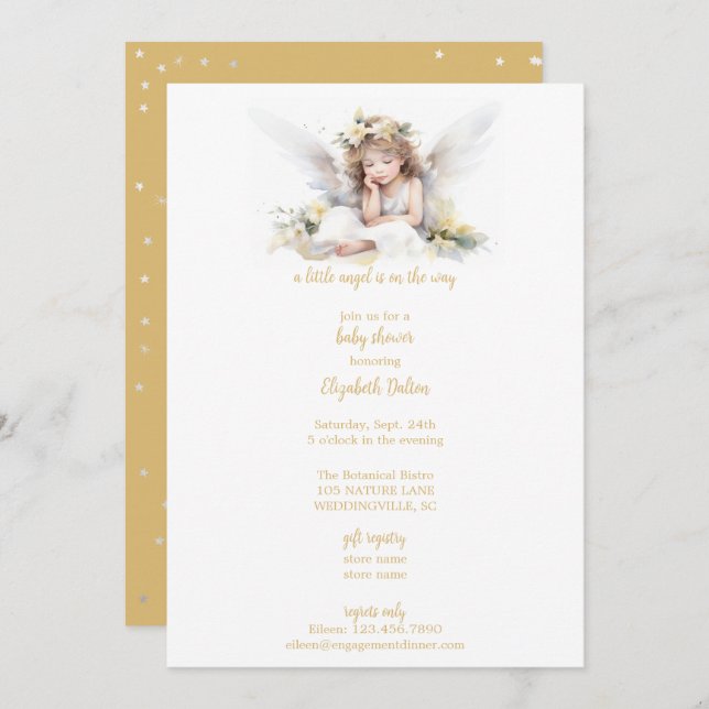 A Little Watercolor Angel Baby Shower Invitation (Front/Back)