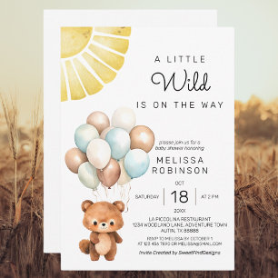 A Little Wild Cute Bear Modern Balloons Invitation