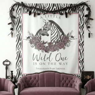 A Little Wild One Baby Zebra Print Backdrop Tapestry