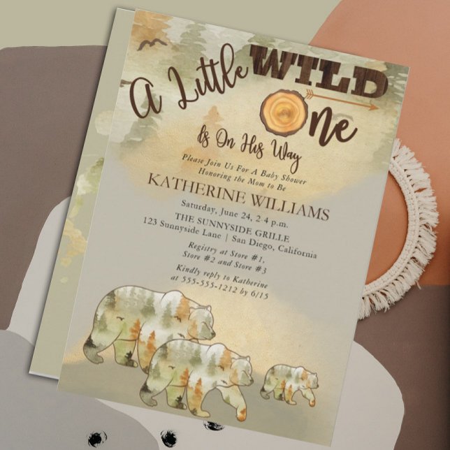 A Little Wild One Bears Woodland Boy Baby Shower I Invitation (Creator Uploaded)
