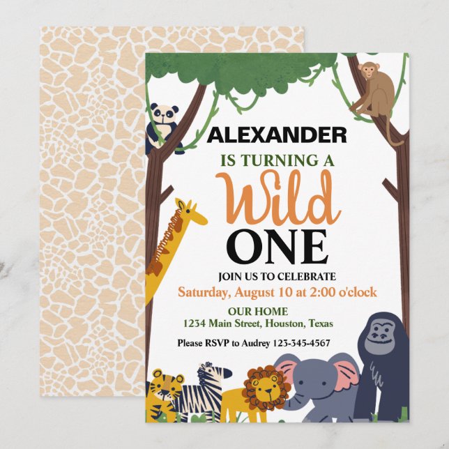 A Little Wild One Birthday Party Invitation (Front/Back)