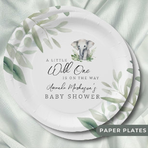 A Little Wild One Elephant Baby Shower Party Paper Plate