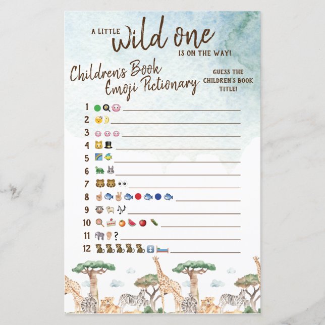 A Little Wild One Emoji Pictionary Baby Shower  (Front)