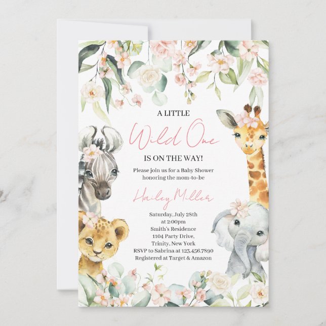 A Little Wild One Girl Jungle Baby Shower Invitation (Front)