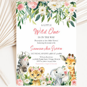 A Little Wild One Girl Jungle Baby Shower Invitation