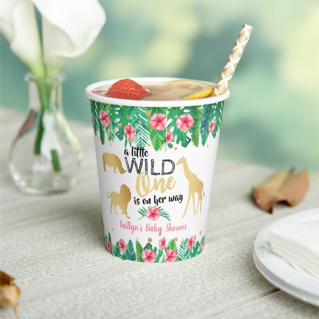 A Little Wild One Is On Her Way Girls Baby Shower Paper Cups (Insitu)