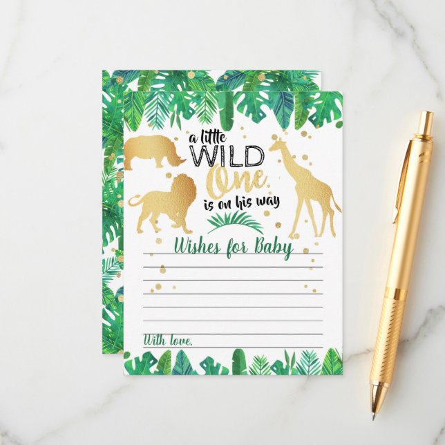 A Little Wild One Is On His Way Boys Baby Shower Advice Card (Front/Back In Situ)