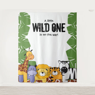A little wild one is on the way Baby Shower Safari Tapestry