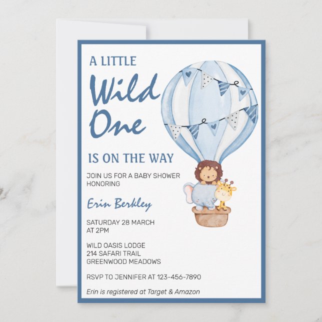 A Little Wild One Is On The Way Blue Baby Shower Invitation (Front)