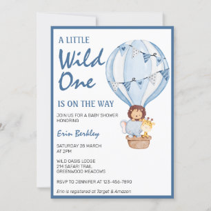 A Little Wild One Is On The Way Blue Baby Shower Invitation