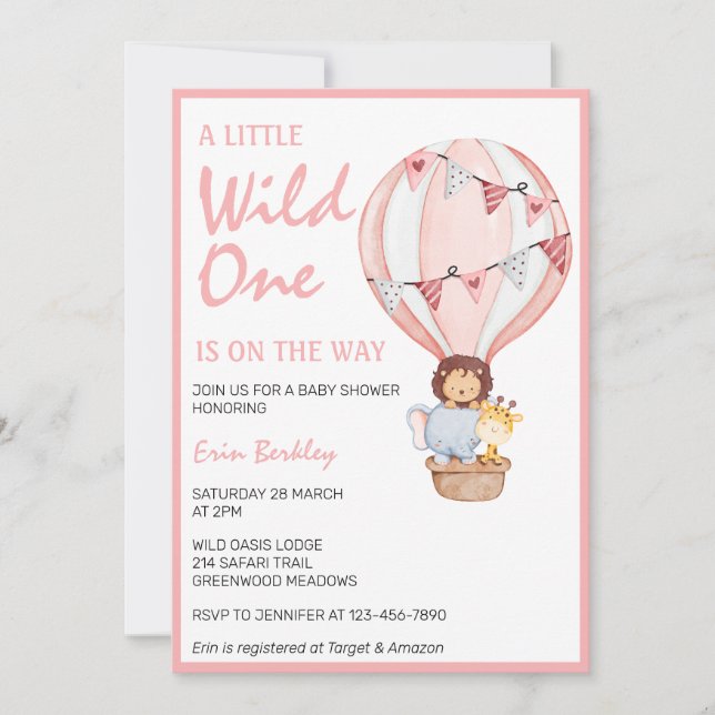 A Little Wild One Is On The Way Pink Baby Shower Invitation (Front)