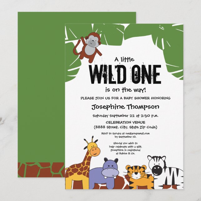 A little Wild One is on the Way Safari Baby showe Invitation (Front/Back)