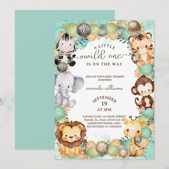 A little wild one safari animal baby shower  invitation (Front/Back)