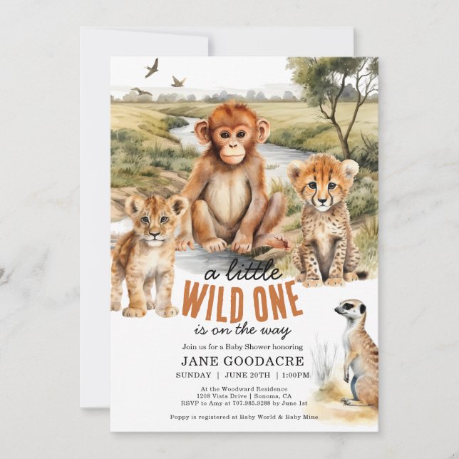 A Little Wild One Safari Animals Baby Shower Invitation (Front)