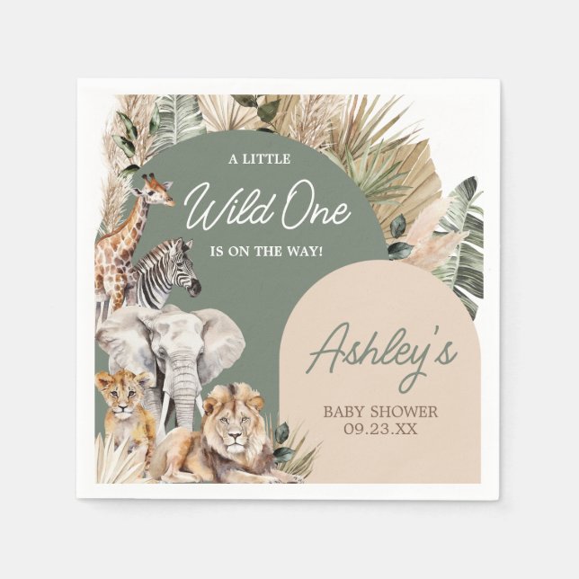 A Little Wild One Safari Animals Baby Shower Napkin (Front)