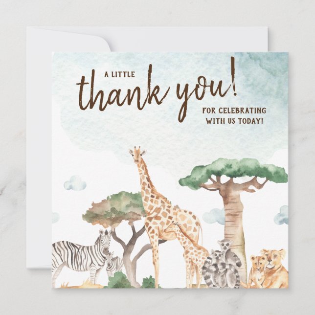 A Little Wild One Safari Animals Baby Shower Thank You Card (Front)