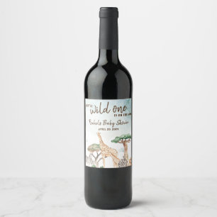 A Little Wild One Safari Animals Baby Shower Wine Label