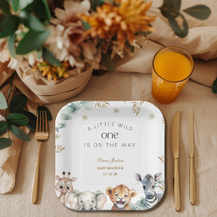 A Little Wild One Safari Baby Animals Baby shower Paper Plate
