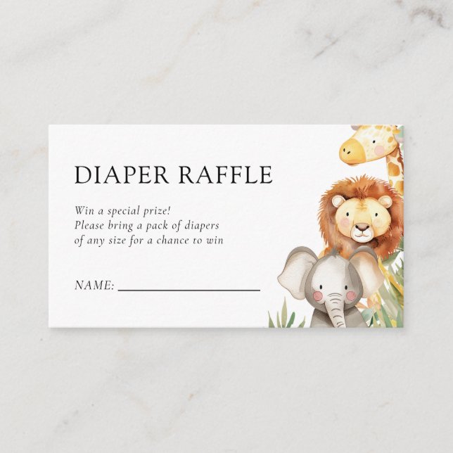 A Little Wild One Safari Baby Shower Diaper Raffle Enclosure Card (Front)