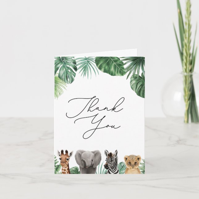 A Little Wild One Safari Baby Shower Greenery Thank You Card (Front)