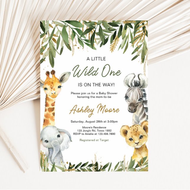 A Little Wild One Safari Baby Shower  Invitation (Greenery Safari Baby Shower Invitation)
