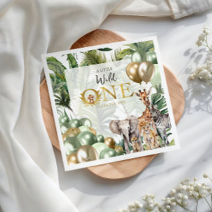 A Little Wild One Safari Baby Shower Jungle Green Napkin