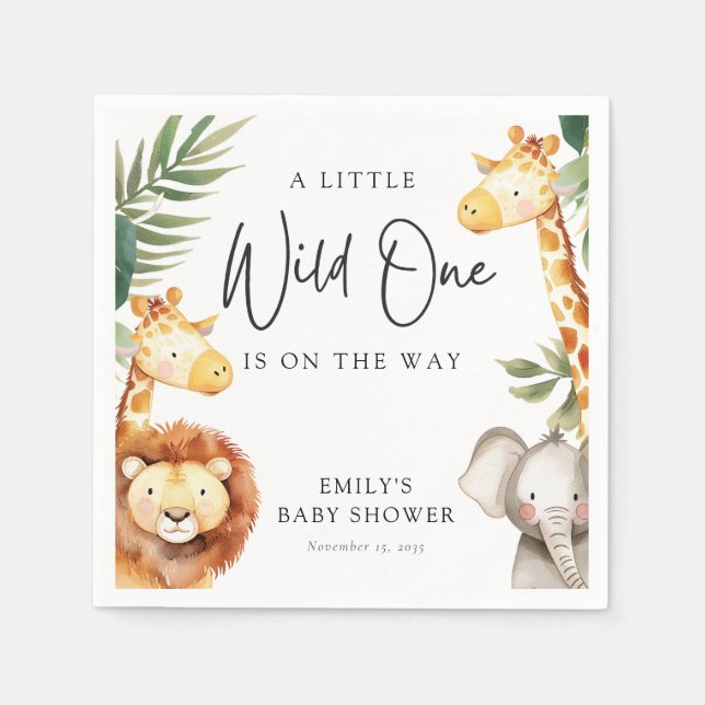 A Little Wild One Safari Baby Shower Napkin (Front)