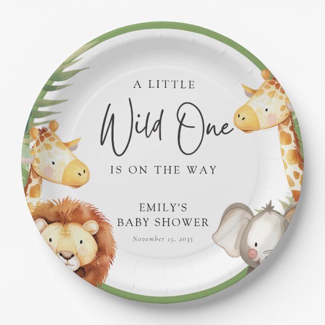 A Little Wild One Safari Baby Shower Paper Plate (Front)