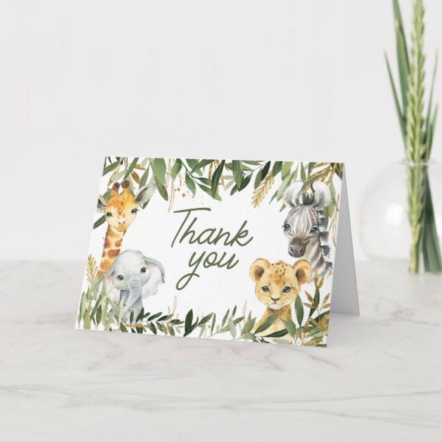 A Little Wild One Safari Baby Shower  Thank You Card (Front)