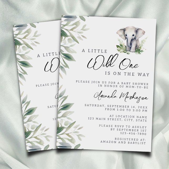A Little Wild One Safari Elephant Baby Shower Invitation (Creator Uploaded)