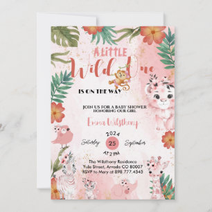 a little wild one safari girl pink baby shower invitation