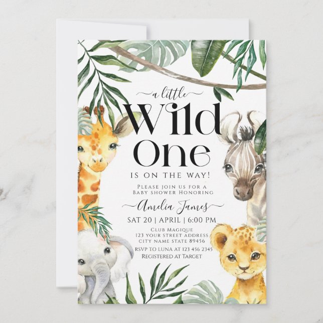 A Little Wild One Safari Jungle Animal Baby Shower Invitation (Front)