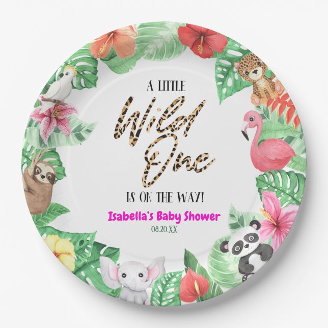 A Little Wild One Tropical Animal Baby Shower Paper Plate (Front)