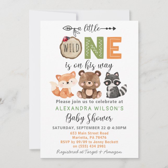 A Little Wild One Woodland Animals Baby Shower Invitation (Front)