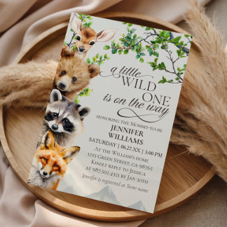A Little Wild One Woodland Animals Baby Shower Invitation