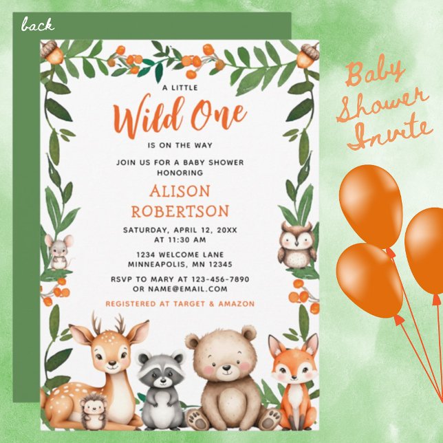 A little Wild One Woodland Animals Baby Shower Invitation (Creator Uploaded)