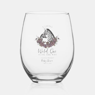A Little Wild One Zebra Baby Shower Stemless Wine Glass
