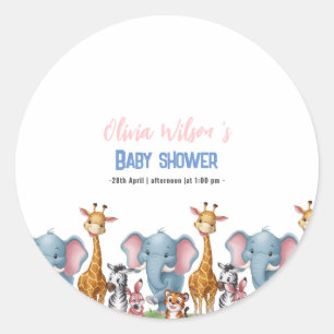 A little wild safari it's girl baby shower classic round sticker