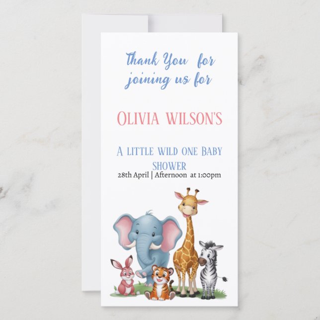 A little wild safari It's Girl baby shower Thank You Card (Front)