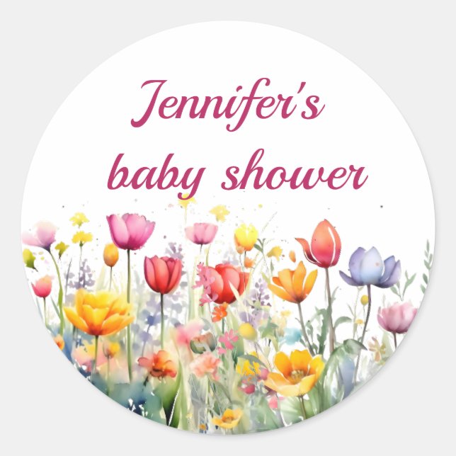 a little wildflower baby girl baby shower classic round sticker (Front)