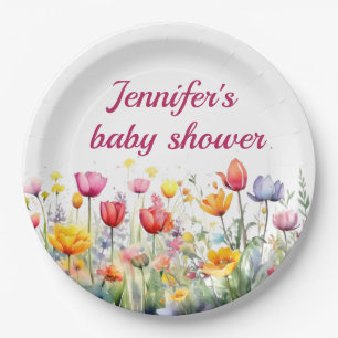a little wildflower baby girl baby shower paper plate