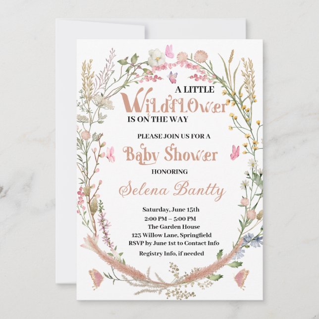 A Little Wildflower Baby Girl Shower  Invitation (Front)