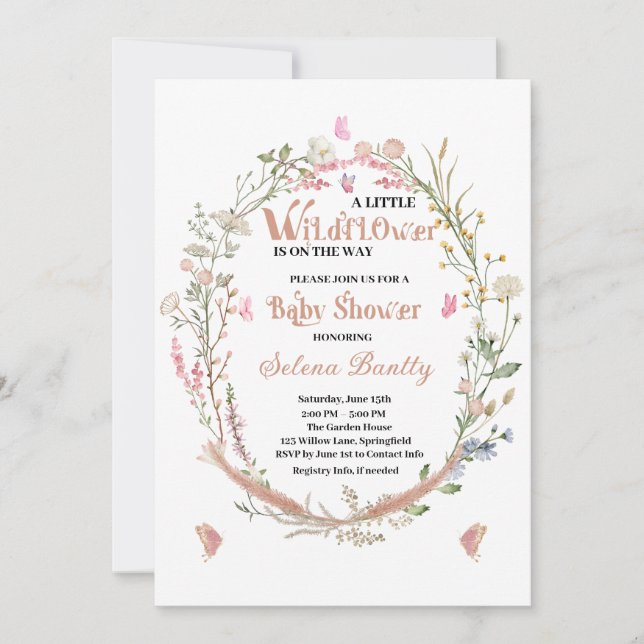 A Little Wildflower Baby Girl Shower  Invitation (Front)