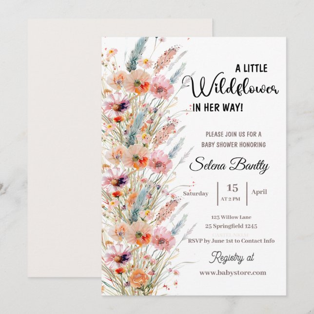 A Little Wildflower Baby Girl Shower Pink Invitation (Front/Back)